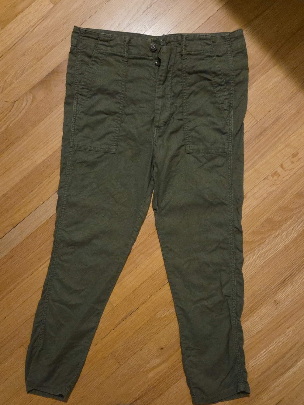 The‎ Great Slouch Army Pants Green Womens Size 26 USA Made Revolve Linen Tencel